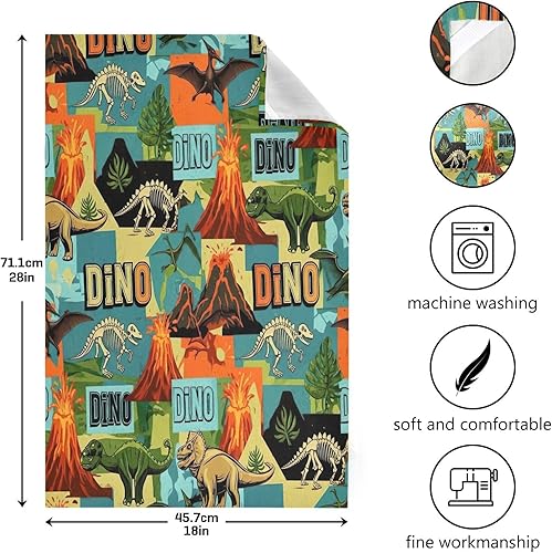 Miniatura 3 de Retro Dinosaur S Dish Towels Set, 28x18 Decorative Polyester Hand Towels