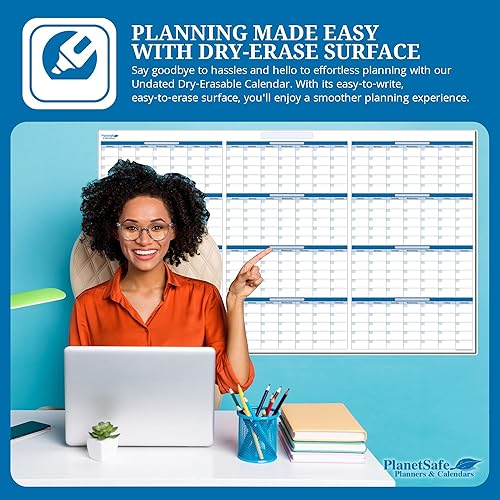 Miniatura 10 de PlanetSafe - Calendario horizontal de 12 meses, calendario borrable en seco para pared, planificador anual, calendarios de pared grandes (36 x 75