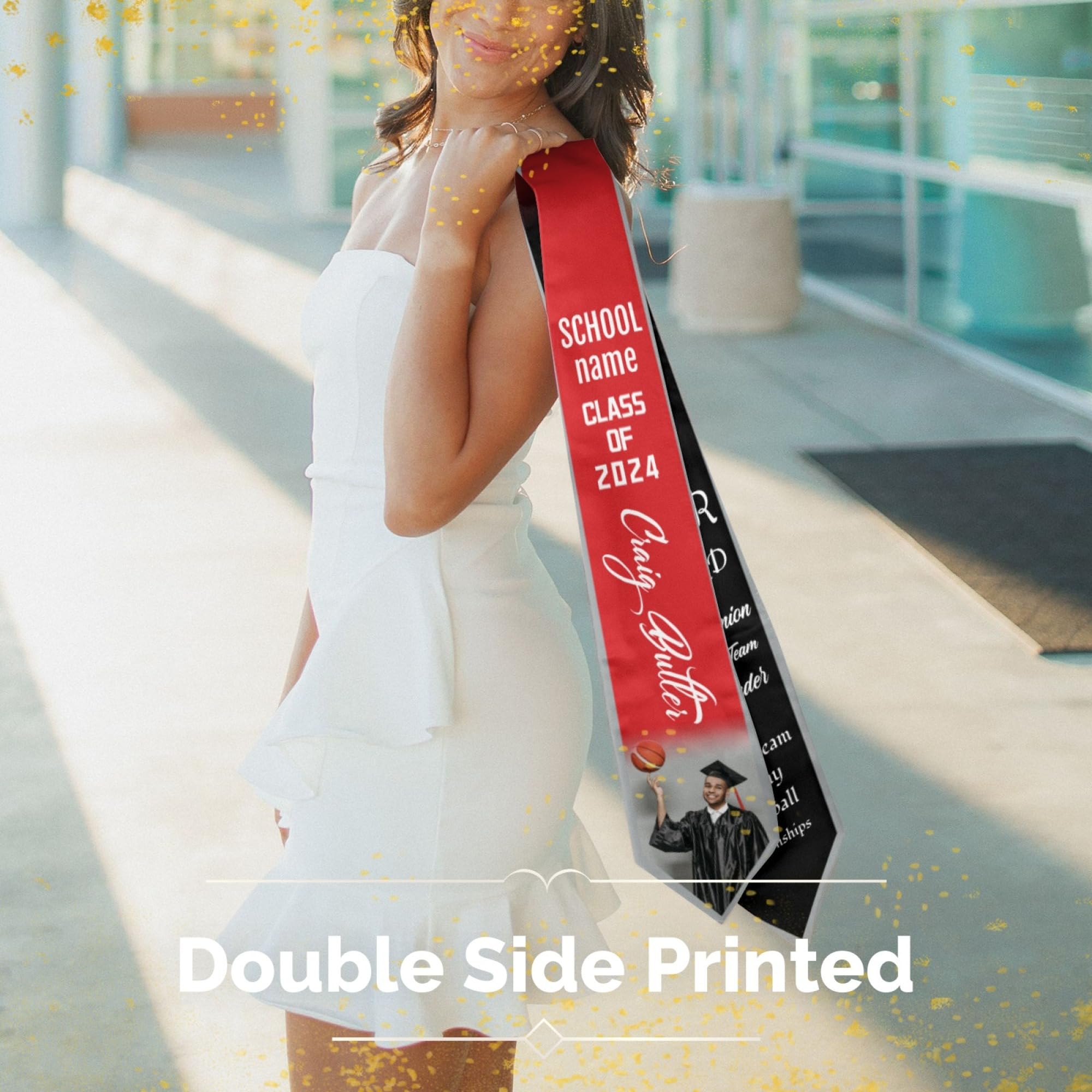 Artiglow Custom Graduation Stole Sash, Double-side Personalized Honor Stoles, Class of 2024, Basketball Theme, Celebration Stoles for High School Collage Graduates, Congratulations Gifts, 72 Inches