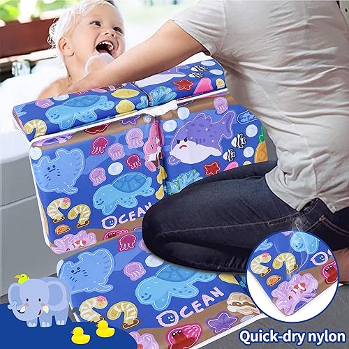 Miniatura 3 de Rodillera de baño y coderas para bebé con bolsillos organizadores de juguetes, almohadilla gruesa para rodillas de baño para bebés y niños pequeños,