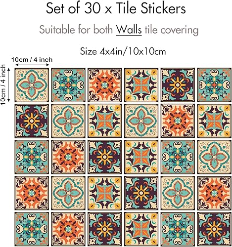 Miniatura 3 de 30 calcomanías autoadhesivas de pared de estilo bohemio, papel tapiz de estilo retro, impermeable, para sala de estar, cocina, dormitorio,