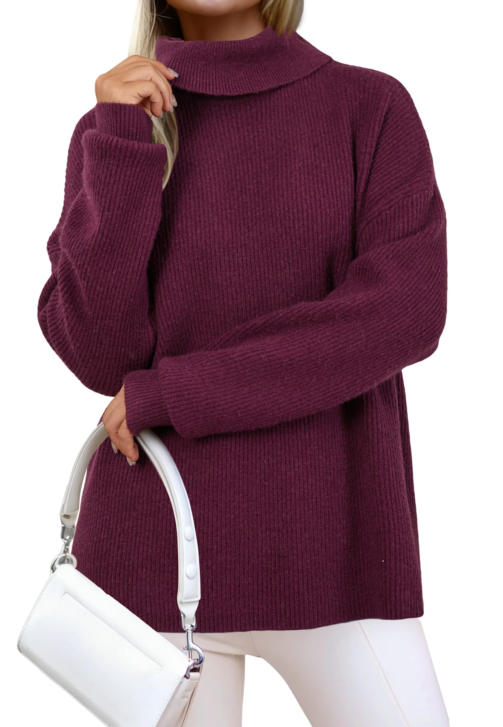 Arach Cloz Womens Wool Blend Turtleneck Fall Winter Casual Ribbed Oversized Sweater Tops 2025