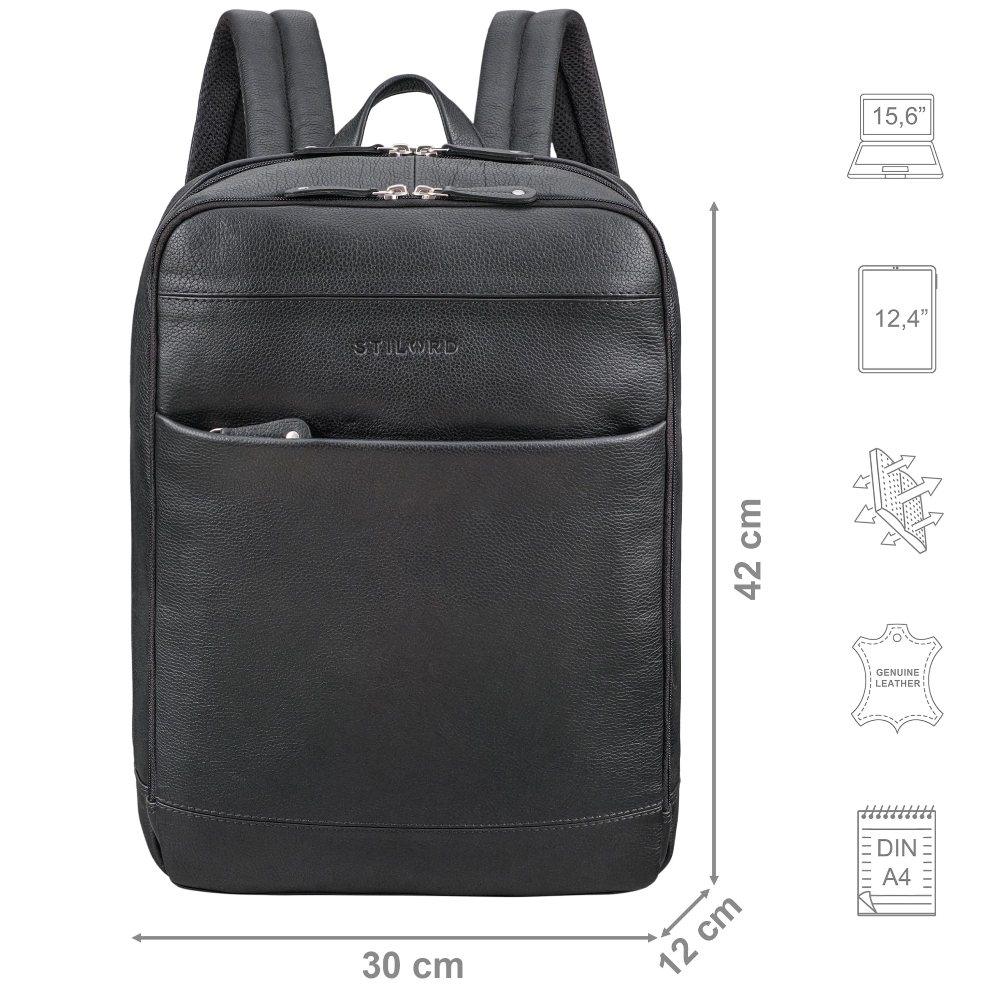 STILORD Leo Sac à Dos à Main avec Ventilation Dorsale Sac à Dos en Cuir pour Ordinateur Portable 15,6 Pouces Sacs à Dos de Jour Couleur:Noir