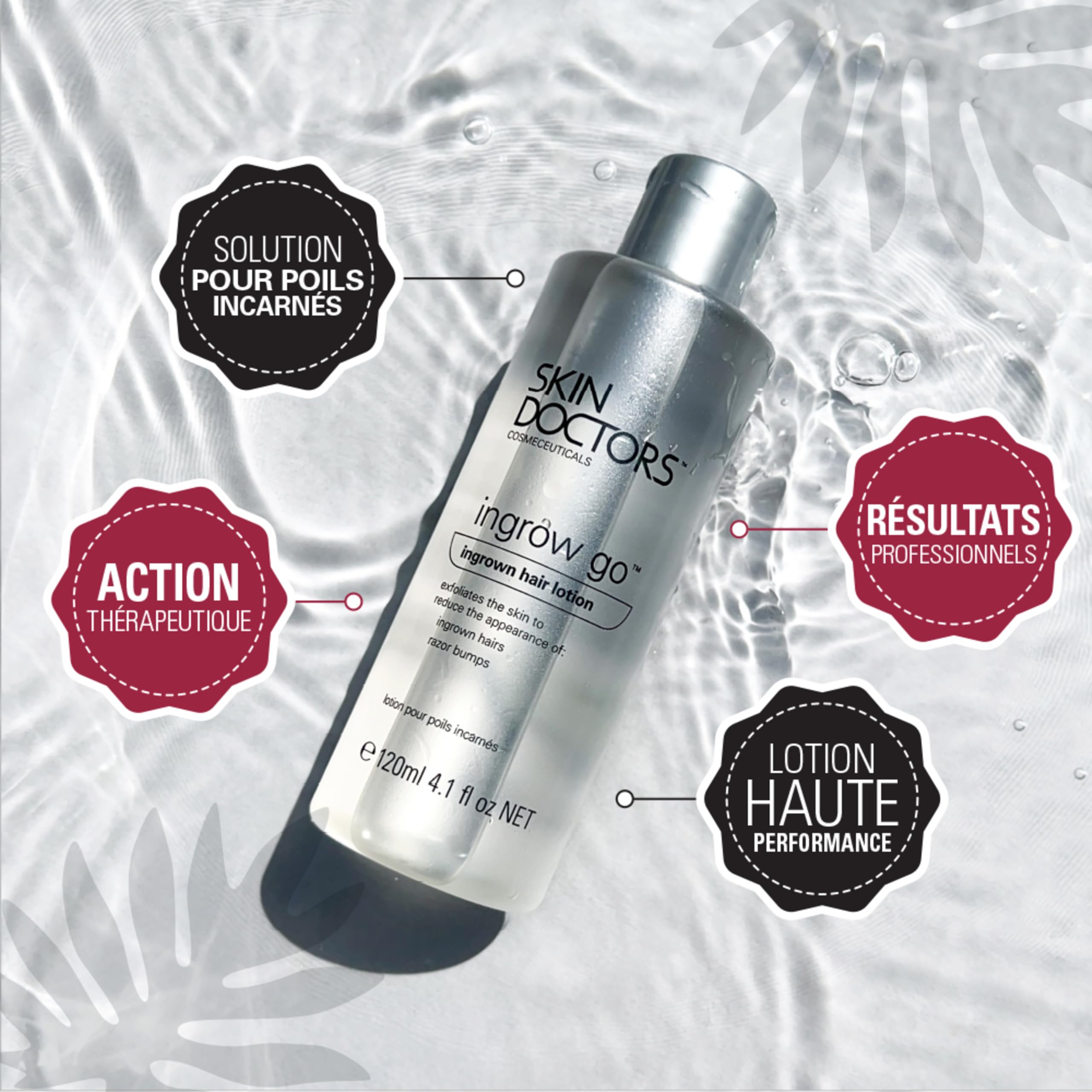 Skin Doctors Ingrow Go Lotion, Soin Anti-Poils Incarnés, Prévient et Réduit les Poils Incarnés après Rasage ou Épilation, Jambes, Zone du Maillot, Aisselles, Visage, 120 ml