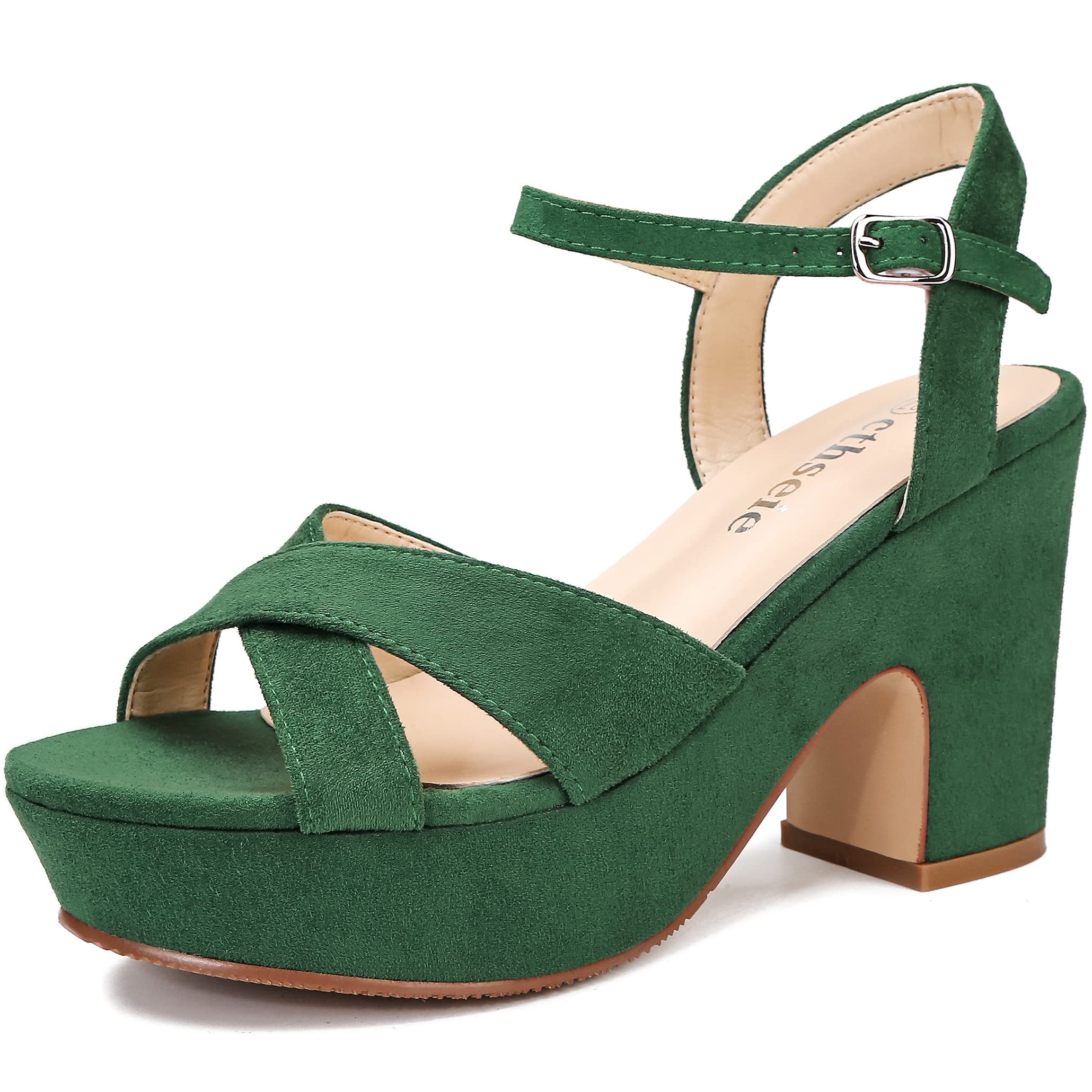 cthseie Women's Platform Wedges Heels Sandals Suede Block Chunky High Heel Ankle Strap Open Toe Comfortable Wedding Party Dress Pump Sandal