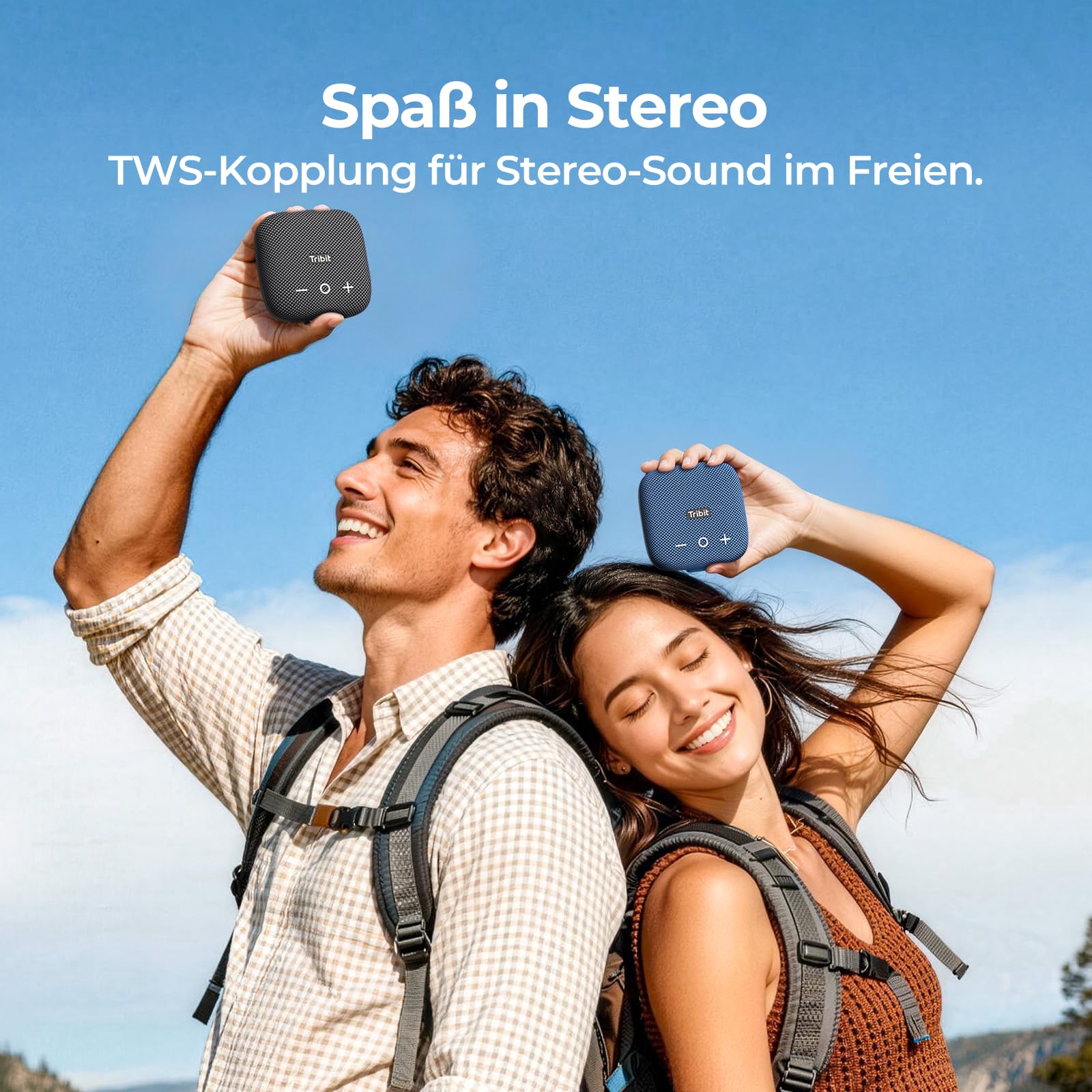 Tribit Bluetooth Portable Lautsprecher StormBox Micro 2 IP67 wasserdichte mit leistungsstarkem kabellosem Stereo-Pairing und integriertem XBass für Outdoor-Reisen und Radfahren