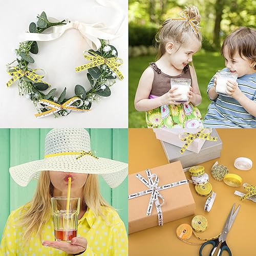 Miniatura 7 de 12 rollos de cinta de grogrén de abeja decorativa de 38 pulgadas, flor de miel, abeja, rayado, cinta amarilla para envoltura de regalos para