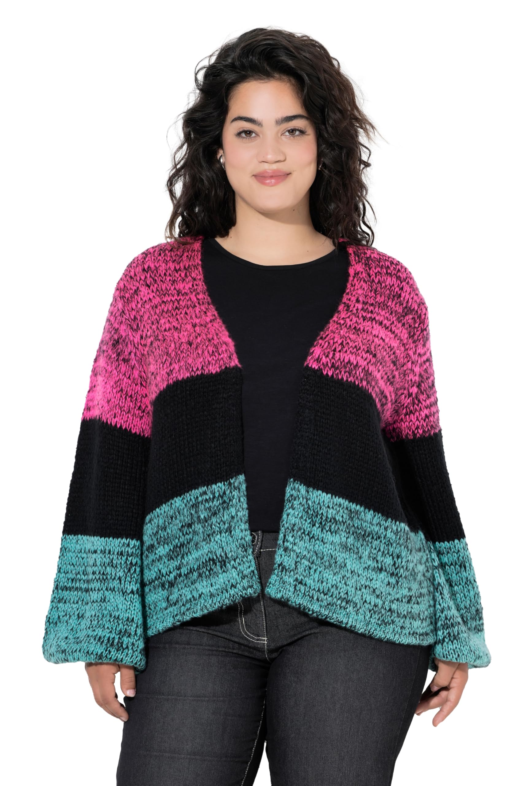 Angel of Style Damen große Größen Übergrößen Plus Size Strickjacke, offen, Straight Fit, Streifen 846073