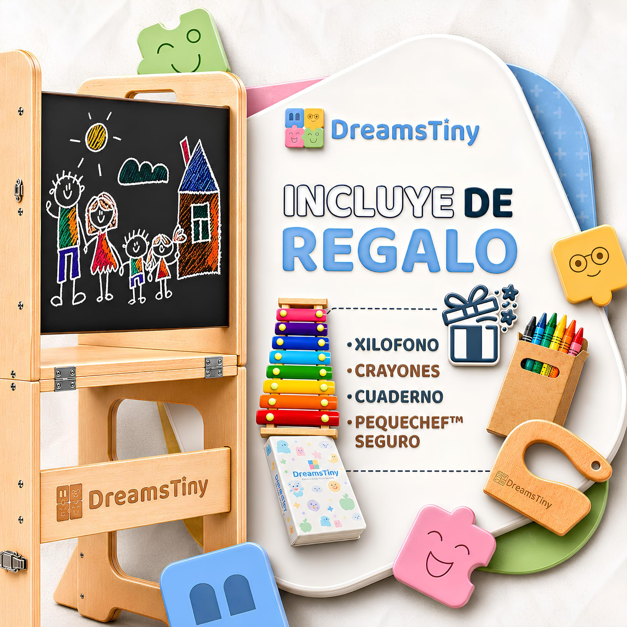 Torre de Aprendizaje Plegable 3 en 1, +18 Meses, Antivuelco