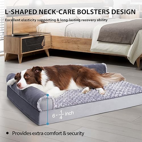 Miniatura 2 de Cama ortopédica para mascotas, sofá de lujo en forma de L con forro impermeable, sofá para dormir con funda extraíble lavable y parte inferior