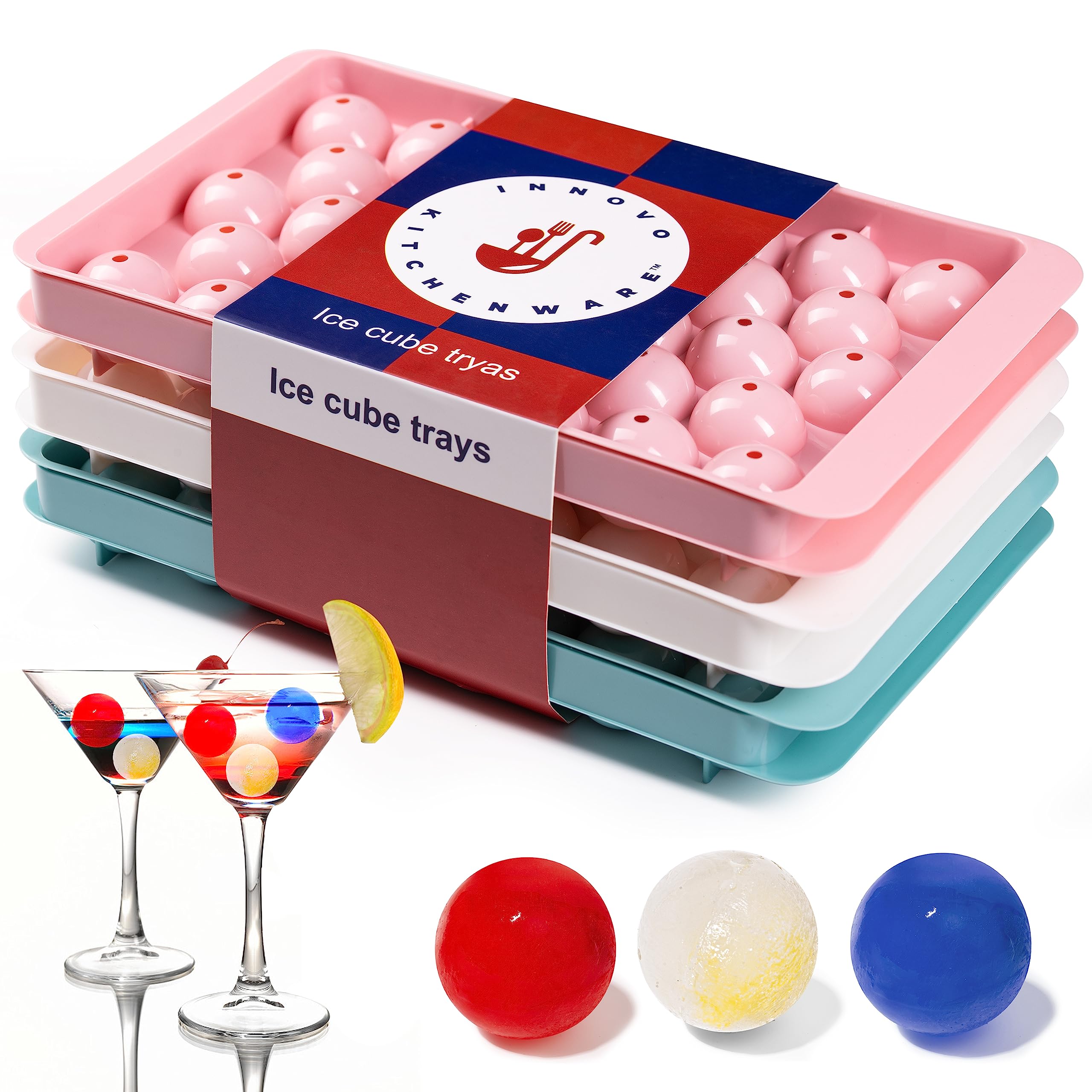 33 Cavity 1.2 Inch Cubes with 3-Pack Ice Cube Trays: Round, Circle, Sphere Molds + Crafted from TPE (Thermoplastic Elastomers) Ideal for Small Ice Cubes, Chilling, & Cocktails