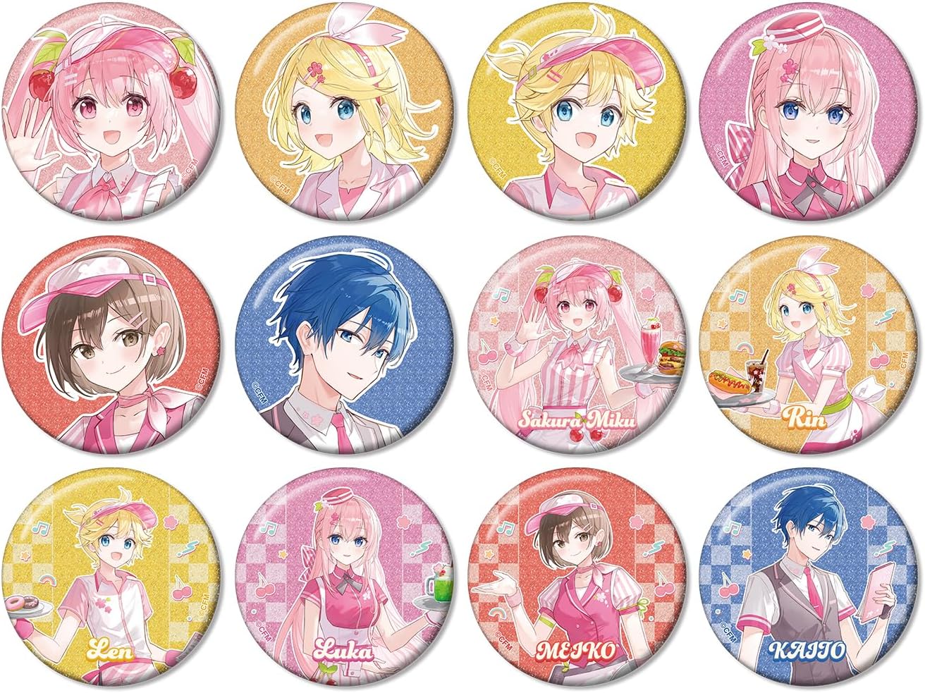 Sakura Miku American Diner Ver. Art by Fumi Trading Glitter Tin Badges Box of 12