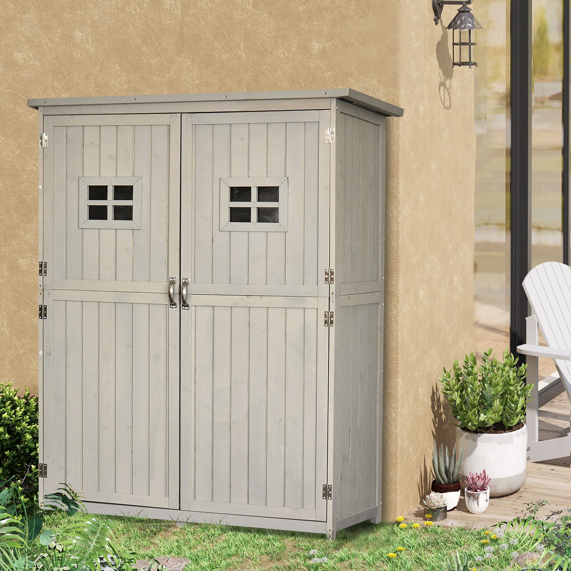 Outsunny Casetta da Giardino in Legno di Abete 127.5x50x164cm Grigio Chiaro