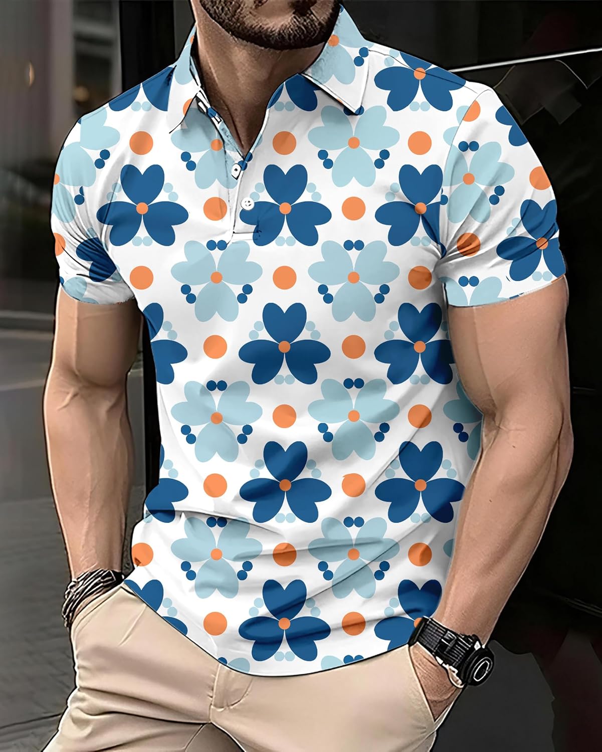 Mens Novelty Print Polo Shirt, Short Sleeve, Fun Pattern, Collared Golf Shirts, Moisture Wicking, Summer image 2