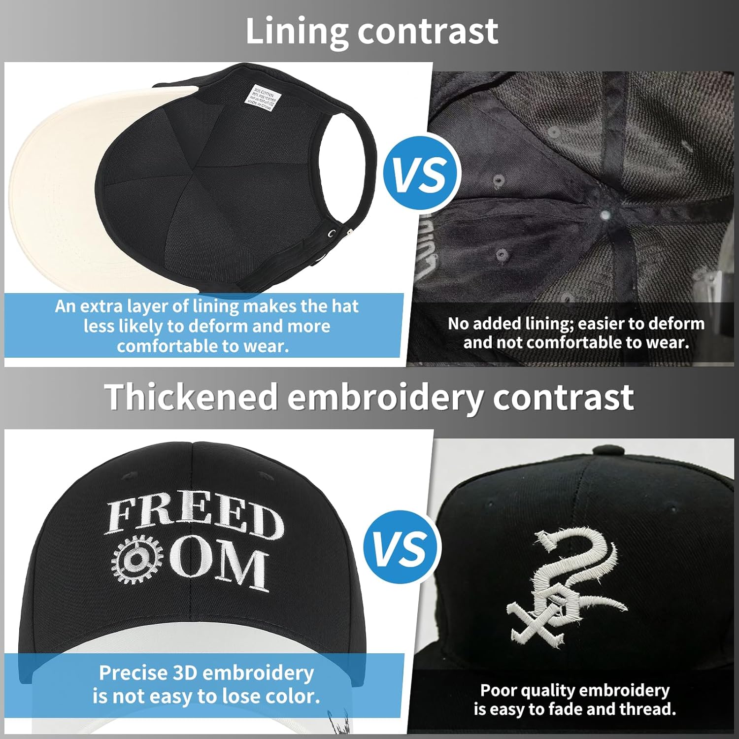 Baseball Cap Freedom Embroidered Dad Hat - Black & White Adjustable Cotton Baseball Cap for Men & Women, Casual Streetwear with Durable Breathable Fabric - Image 4