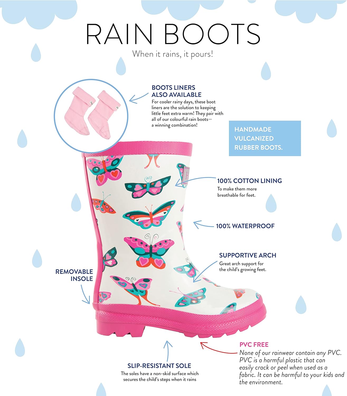 Hatley girls Printed Rain Boots 4 Toddler Groovy Butterflies