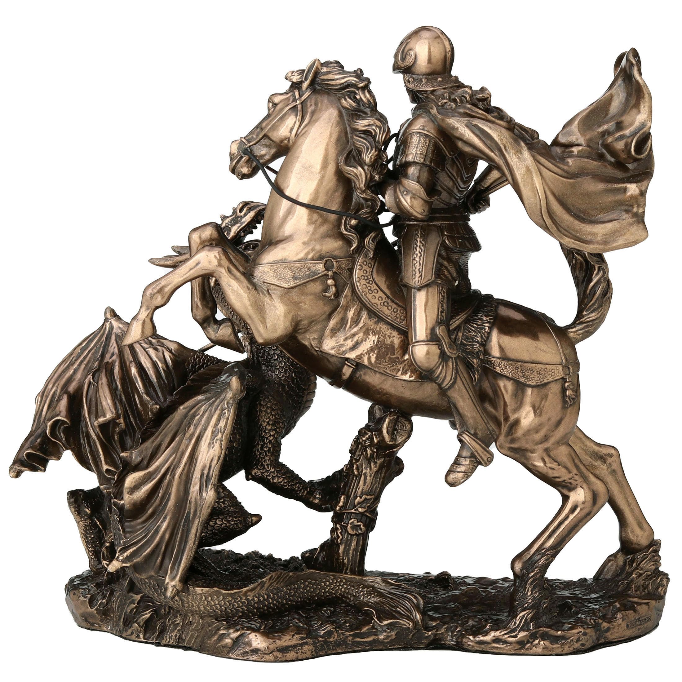 Veronese Design Escultura de Resina fundida en frío de 6 1/4 Pulgadas de San Jorge el Matadragones con Acabado de Bronce