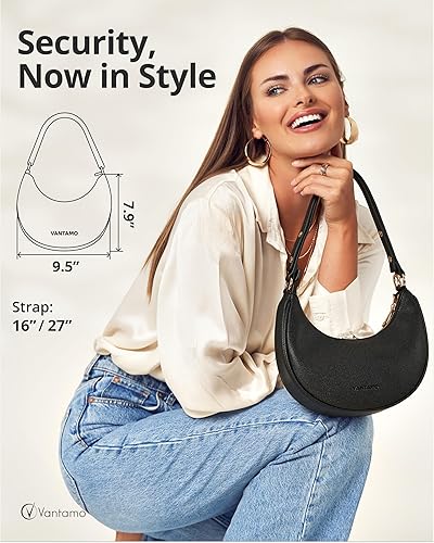 Miniatura 2 de Bolsos Vantamo para mujer con forma de media luna con protección RFID, monederos con cierre de media luna para mujer con clip antirrobo para mayor