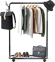 Vista 2 de Simple Houseware Perchero de estilo industrial con ruedas y ganchos, negro