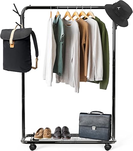 Miniatura 2 de Simple Houseware Perchero de estilo industrial con ruedas y ganchos, negro