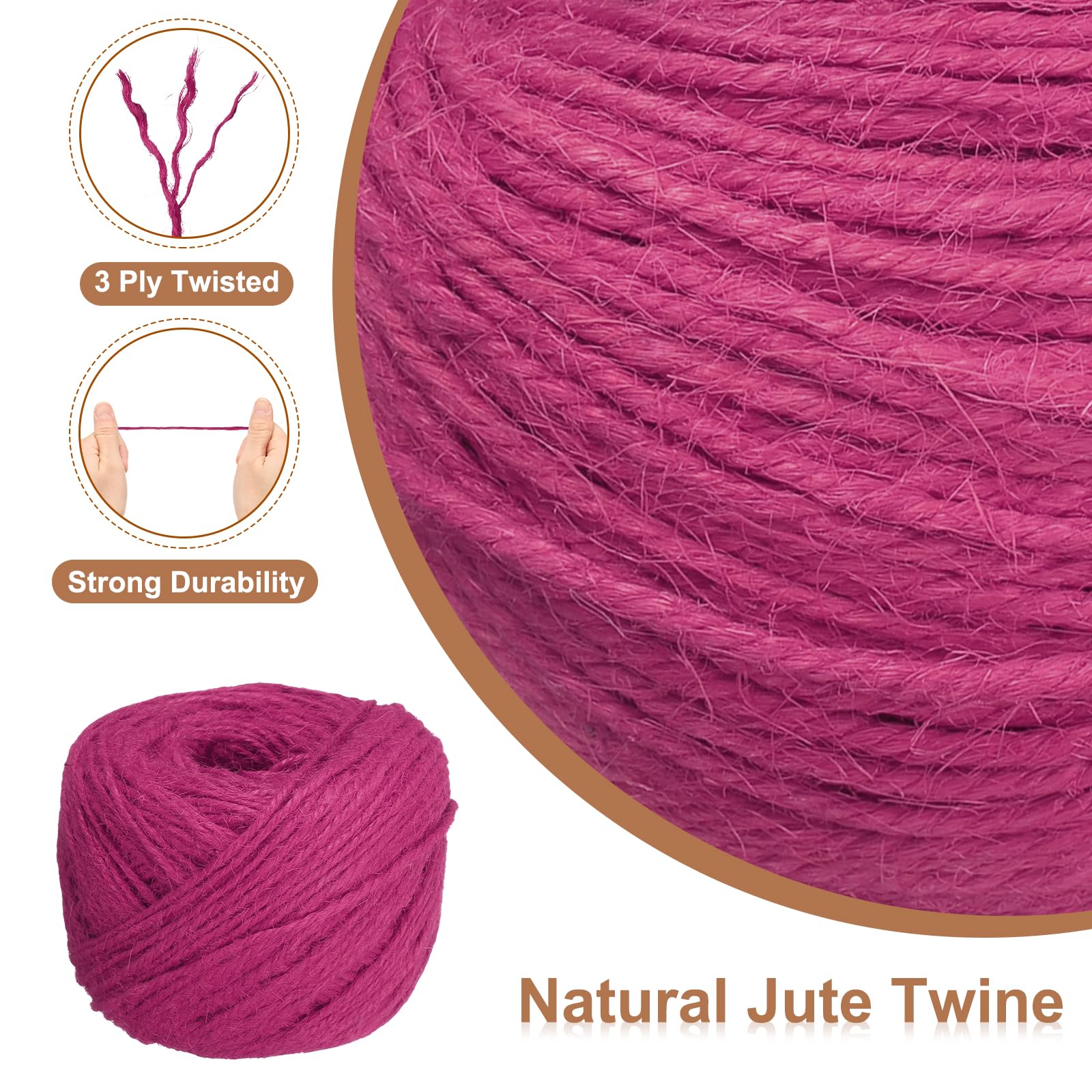 sourcing map Ficelle de jute naturelle de 100 m - 2 mm d'épaisseur - Pour bricolage, artisanat, emballage cadeau, décoration, jardinage, suspension de plantes, rouge rose