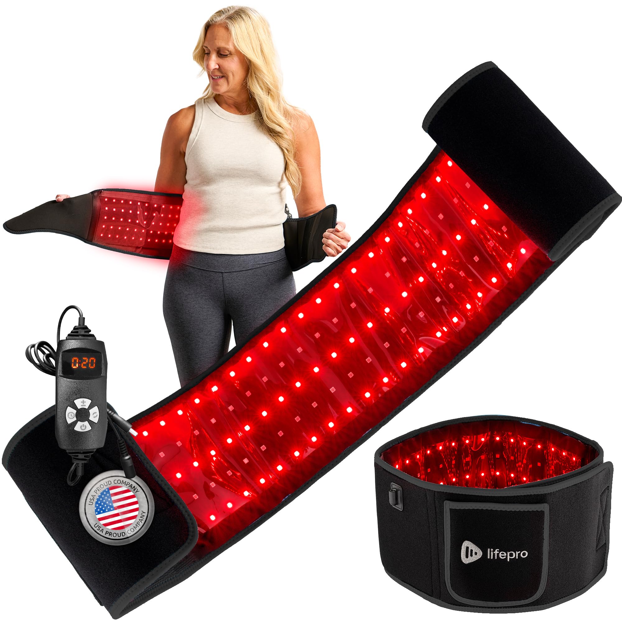 LifeProRed Light Therapy Belt - 660nm & 850nm Near Infrared & Red Light Therapy for Body- Muscle Relaxation, Inflammation, Improve Circulation