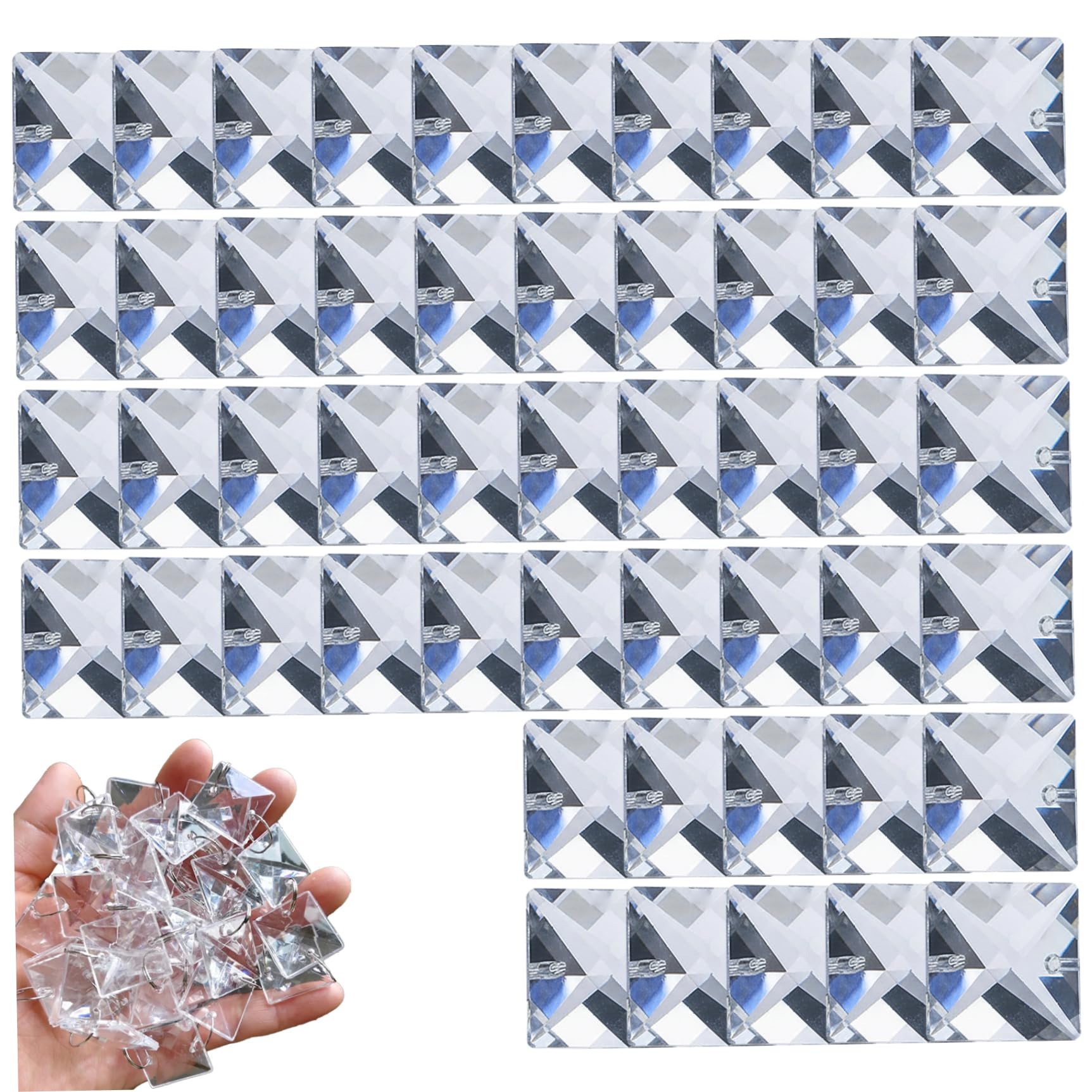 Bemonew Chandelier Crystals 50pcs Clear Crystal Beads for Chandelier Crystals Replacement, 18mm 2-Hole Square Prisms Beads, Sun Catcher & DIY Craft Accessories