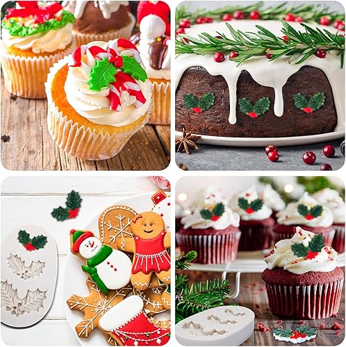 Miniatura 6 de Patelai 2 moldes de silicona de hojas de acebo de Navidad, molde de fondant en forma de hoja, moldes de postre de chocolate para hornear, chocolate,