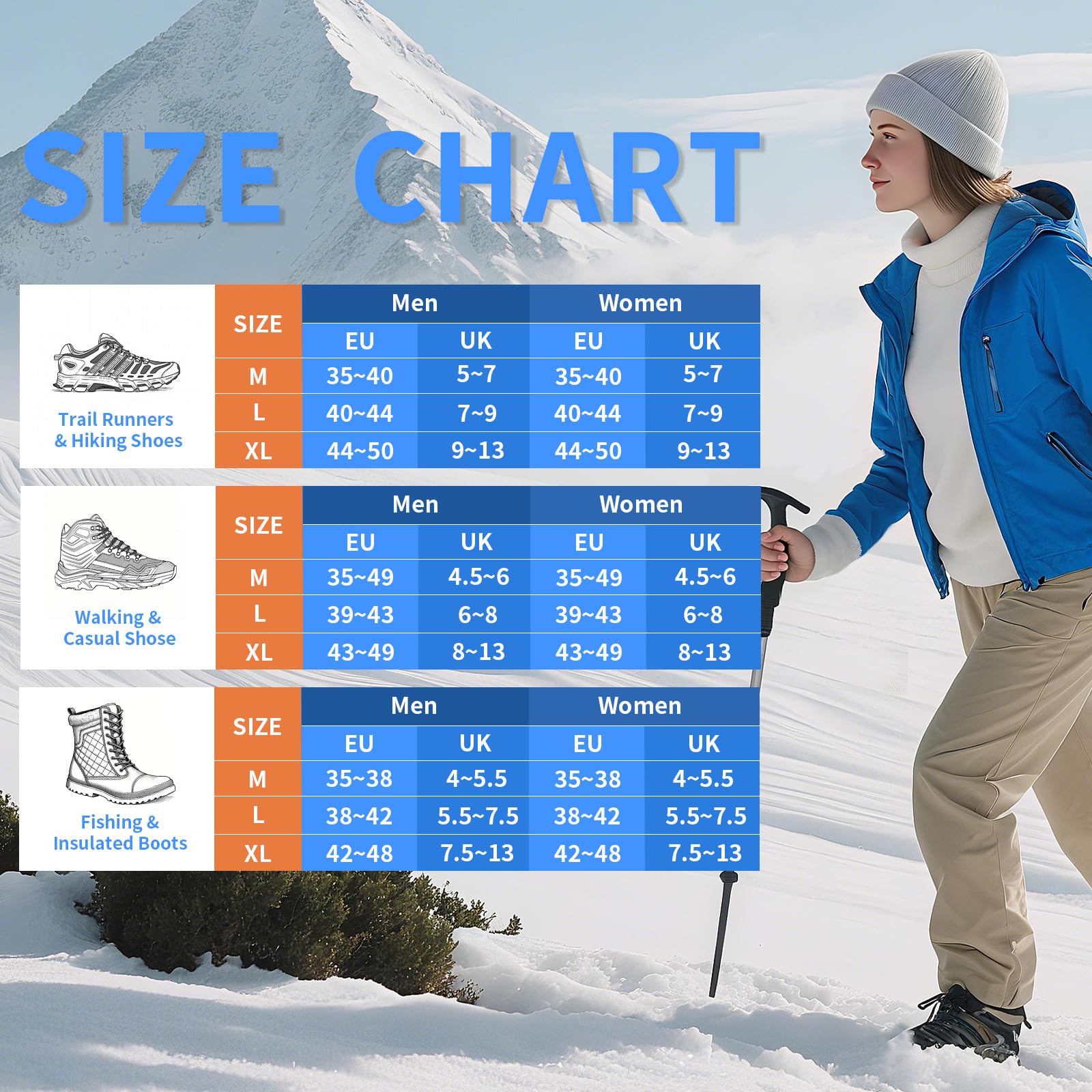 Crampons pour Bottes de Randonnée Acier Inoxydable Antidérapant pour Chaussures Randonnée Alpinisme