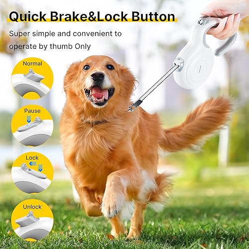 Miniatura 3 de Correa retráctil para perro, correa retráctil de 10 pies para perros de hasta 88 libras, 360 sin enredos, freno con una sola mano, agarre grande,