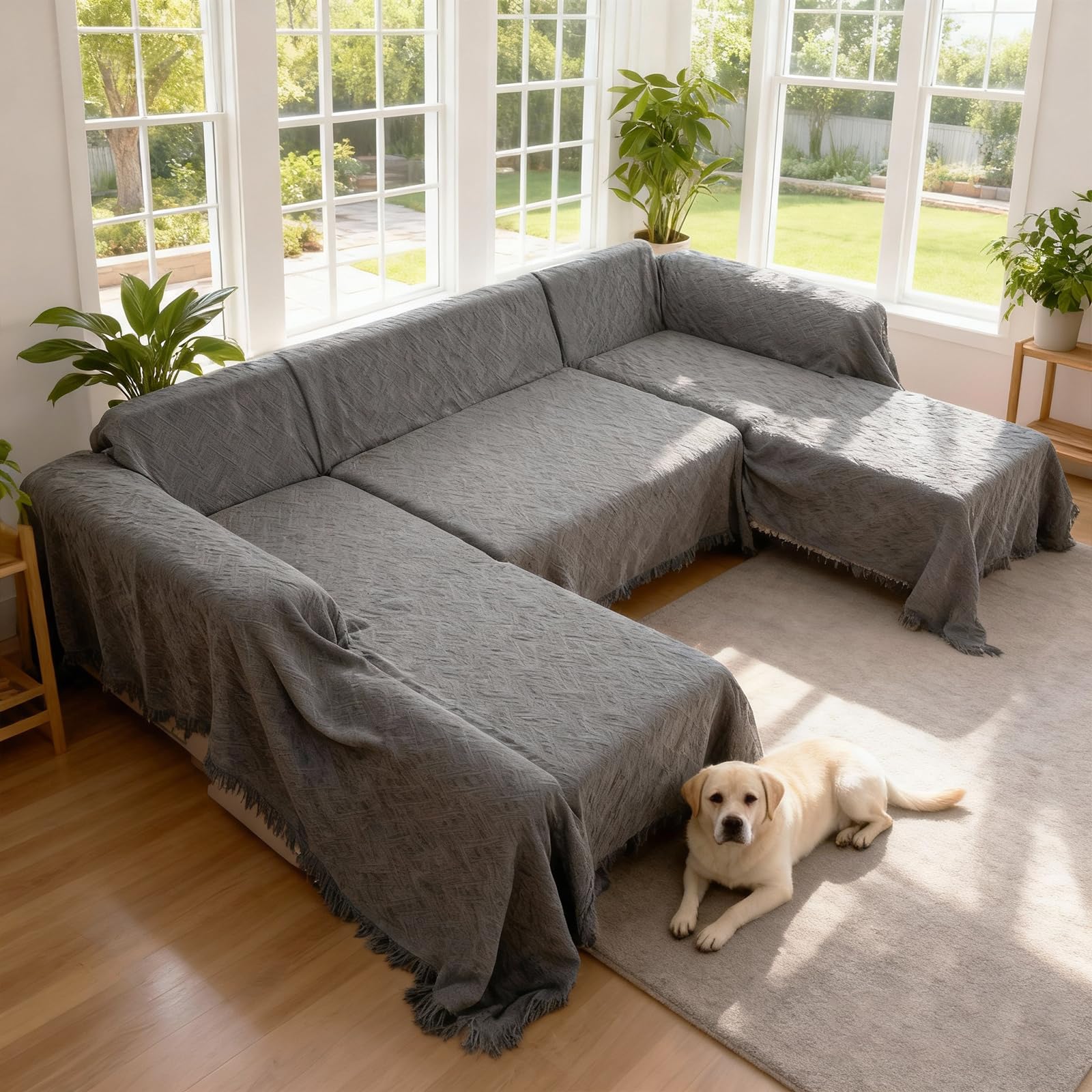 Photo 1 of VANITURE Sectional Couch Covers U Shape, 3 Pieces Sofa Cover for Sectional Sofa, Washable U Shaped Couch Cover Blanket with Chaise Lounge for Dogs - Dark Gray (2PC 110"x63" + 1PC 90"x71")