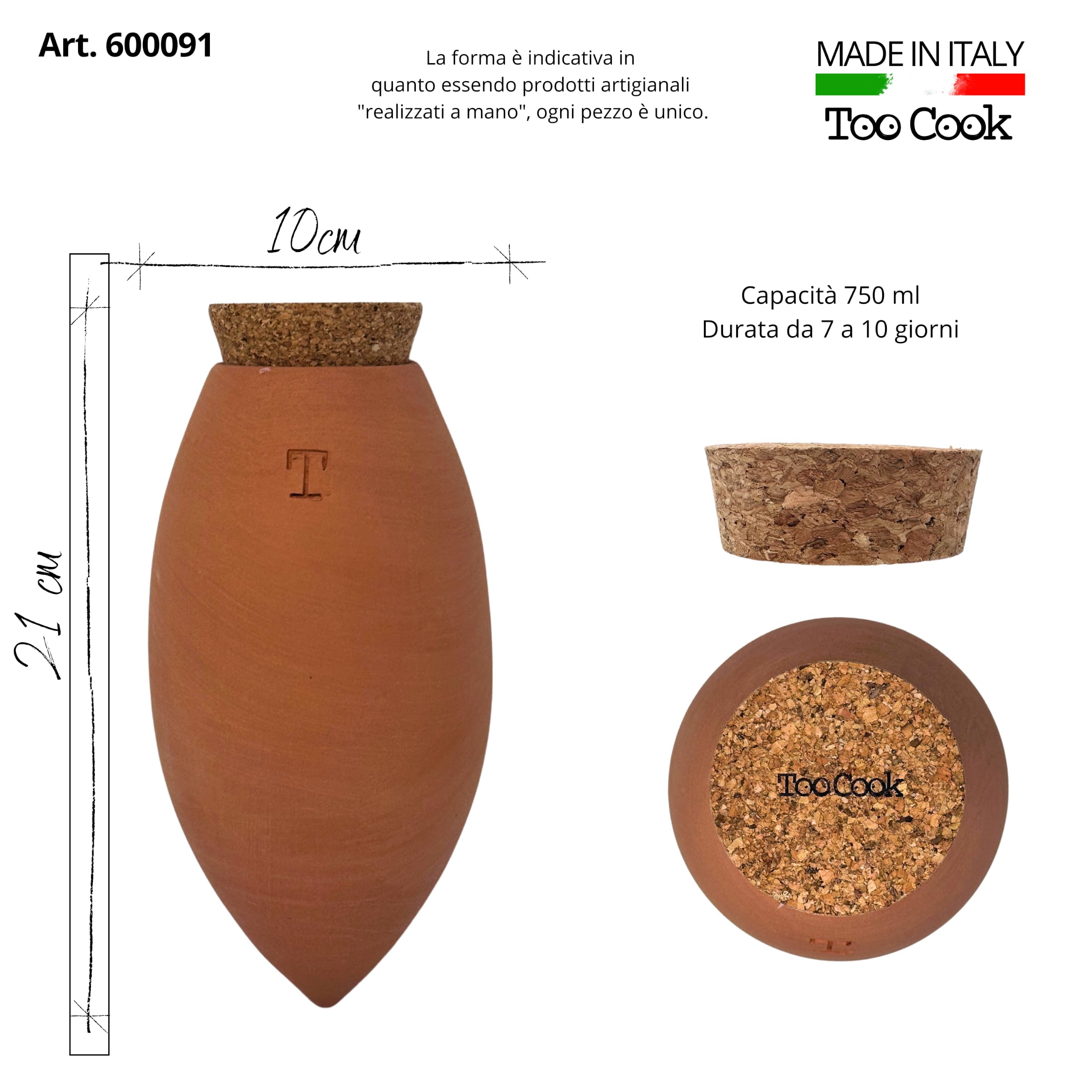 Olla in Terracotta Bianca per Irrigazione Piante Grasse Autonomia 7/10 Giorni (Naturale 750 ML 2 pz)