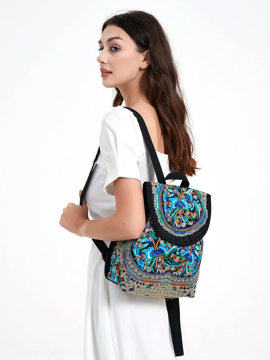 Vintage Embroidered Women Backpacks Boho Backpack Purse Ethnic Travel Shoulder Bag for Women
