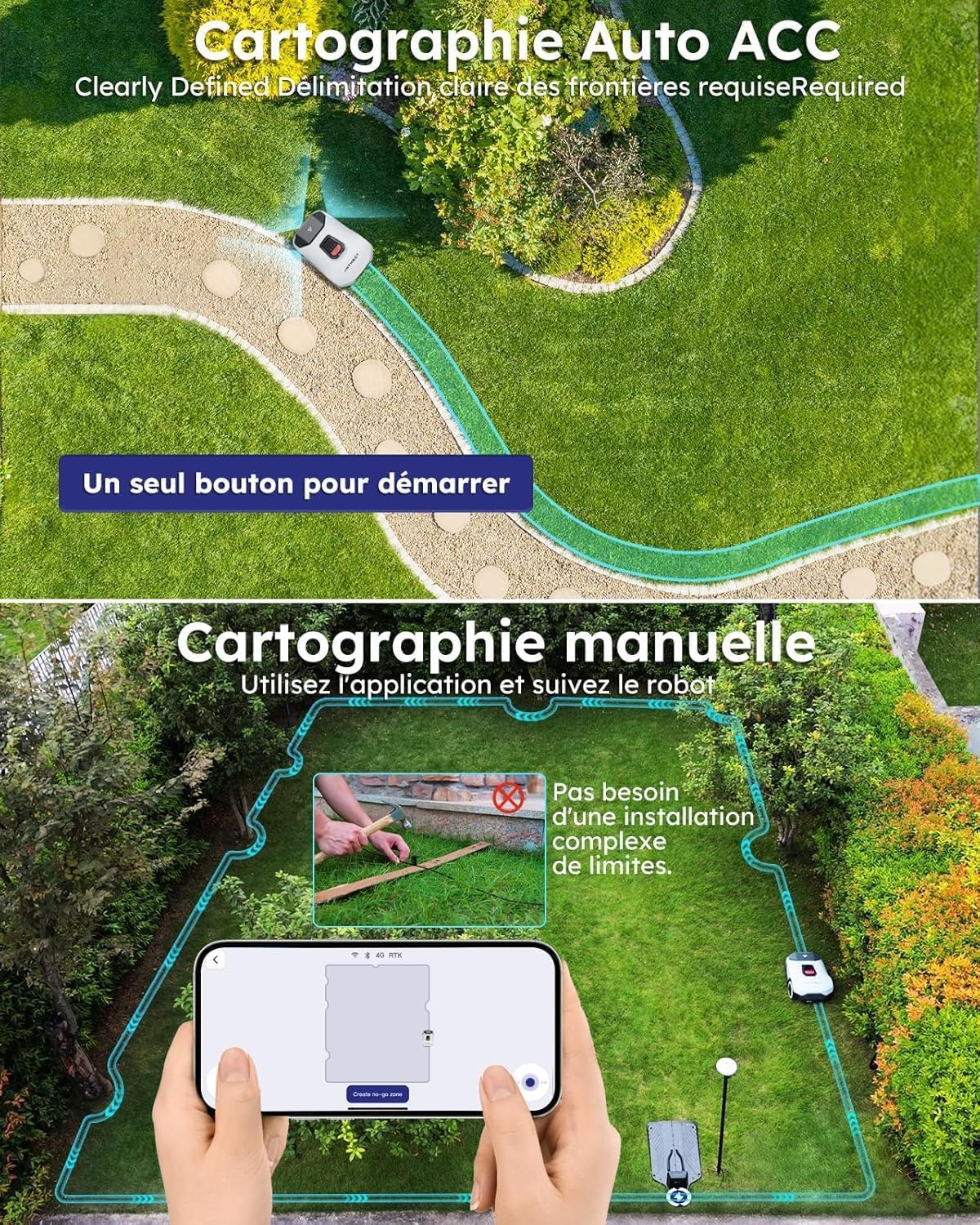 ANTHBOT Genie3000 Robot Tondeuse sans Fil Périphérique-3600㎡ Full Band RTK+4 Yeux IA Vision Tondeuse Robot Gazon — vue 3