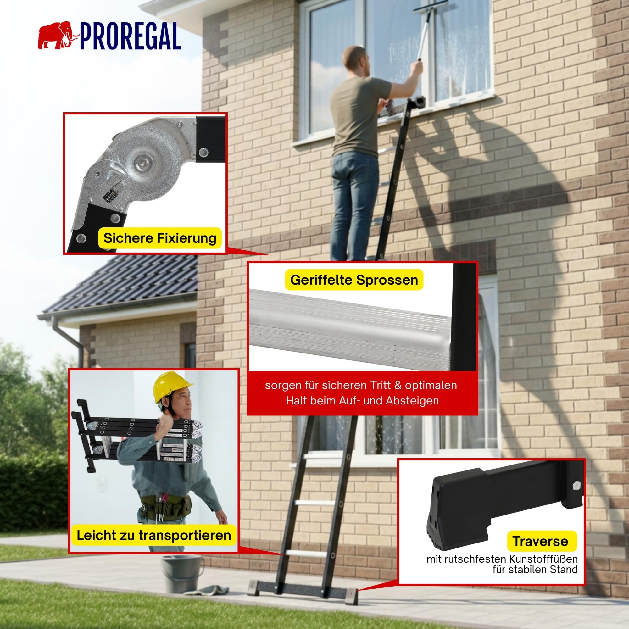 Échelle Multifonction MULTISTEP 3 Sections en Aluminium 4x3 barreaux Noire Hauteur maximale : 3,13 m Charge maximale : 150 kg Escabeau, échelle Extensible