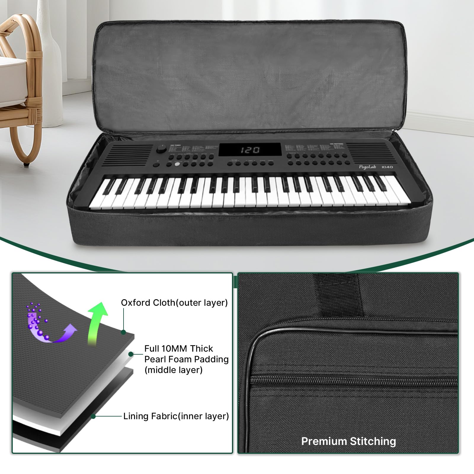 Custodia Per Tastiera Audibax Onyx Bag 49 - Borsa Imbottita Per Tastiere E Pianoforti Digitali A 49 Tasti - Foto 6