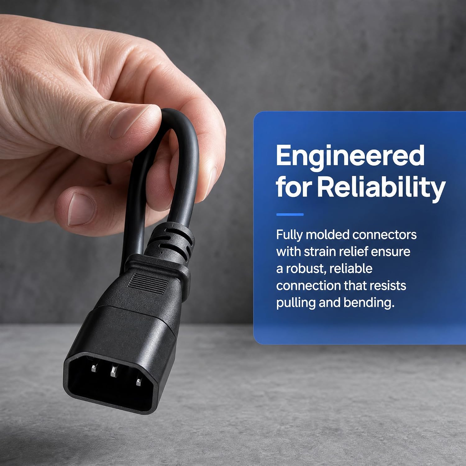 IEC 320 C14 to NEMA 5-15R Power Cord, 1FT, 1-Pack | 18AWG, 10-15A 125/250V, UL Listed, For Server, PDU, UPS, Desktop, Monitor