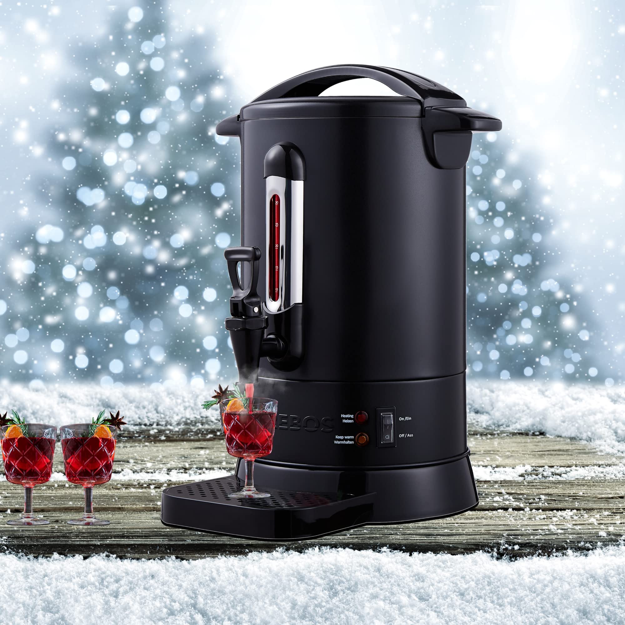 Arebos Distributeur de Boisson Chaudes 950W | Chaudière à eau 6,8L 30 Tasses | Marmite à Vin Chaud en Inox |Thé Café Soupe Dispositif de réchauffement |Thermostat | Réglage de la température 30-110°C