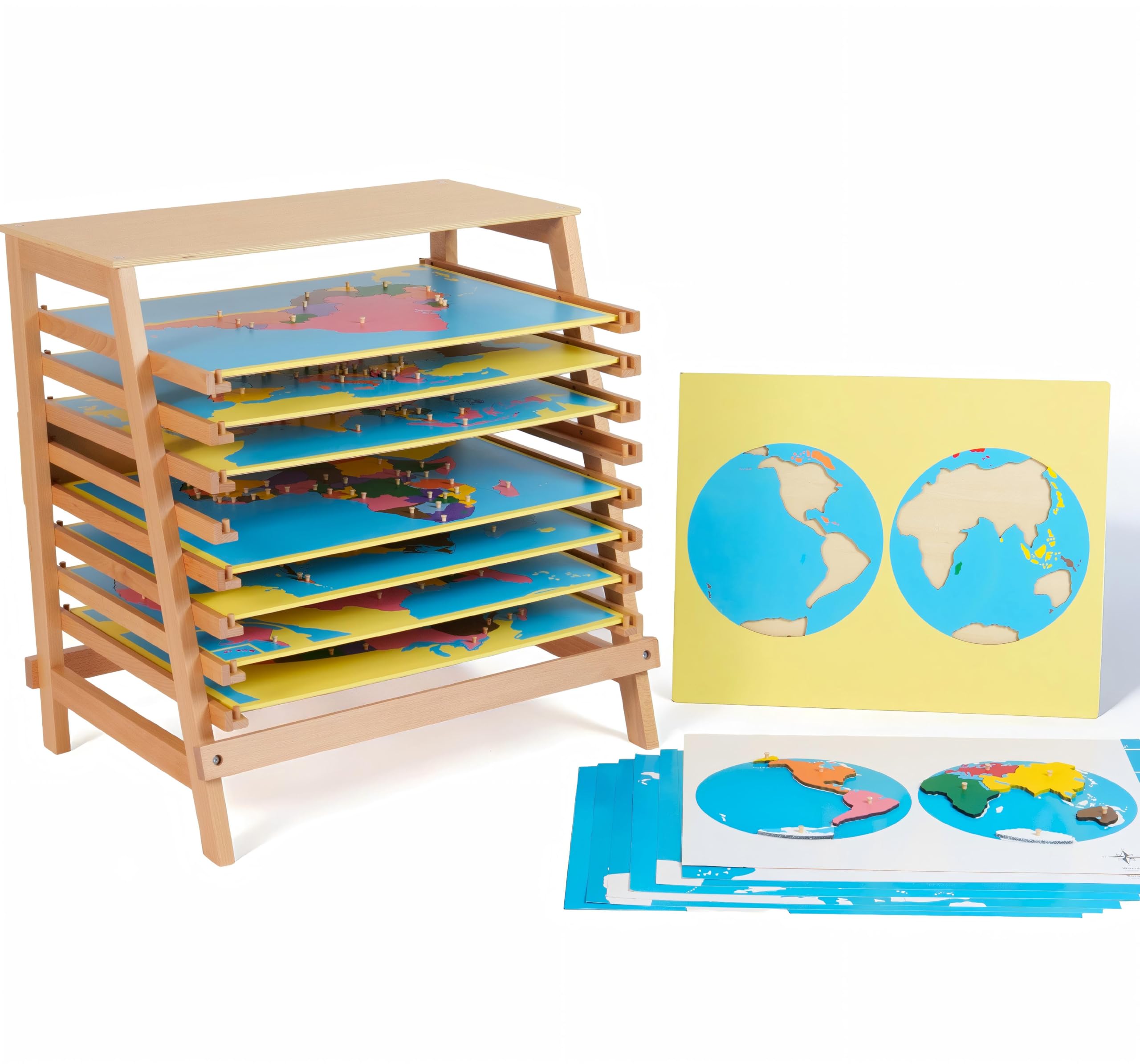 Materiales de geografía Montessori – Mapas del mundo, países continentes, juguetes educativos de madera para preescolar, clases de educación en casa a partir de 3 años (Montessori 8 rompecabezas de
