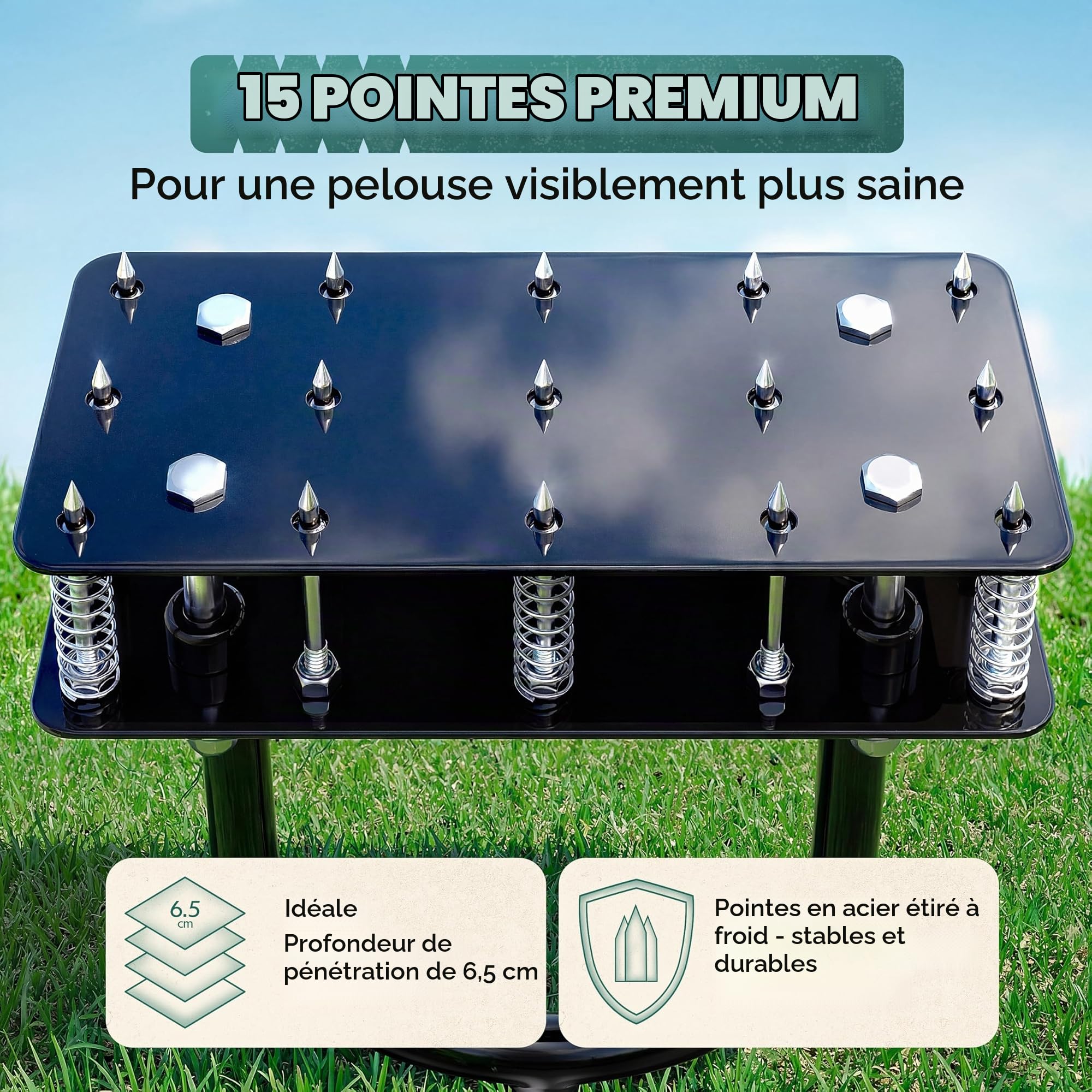 Aérateur de pelouse Pro - Fourche aérée innovante - Scarificateur et aérateur pour aération de pelouse - Outil de jardin de qualité supérieure pour aérer et ameublir la pelouse