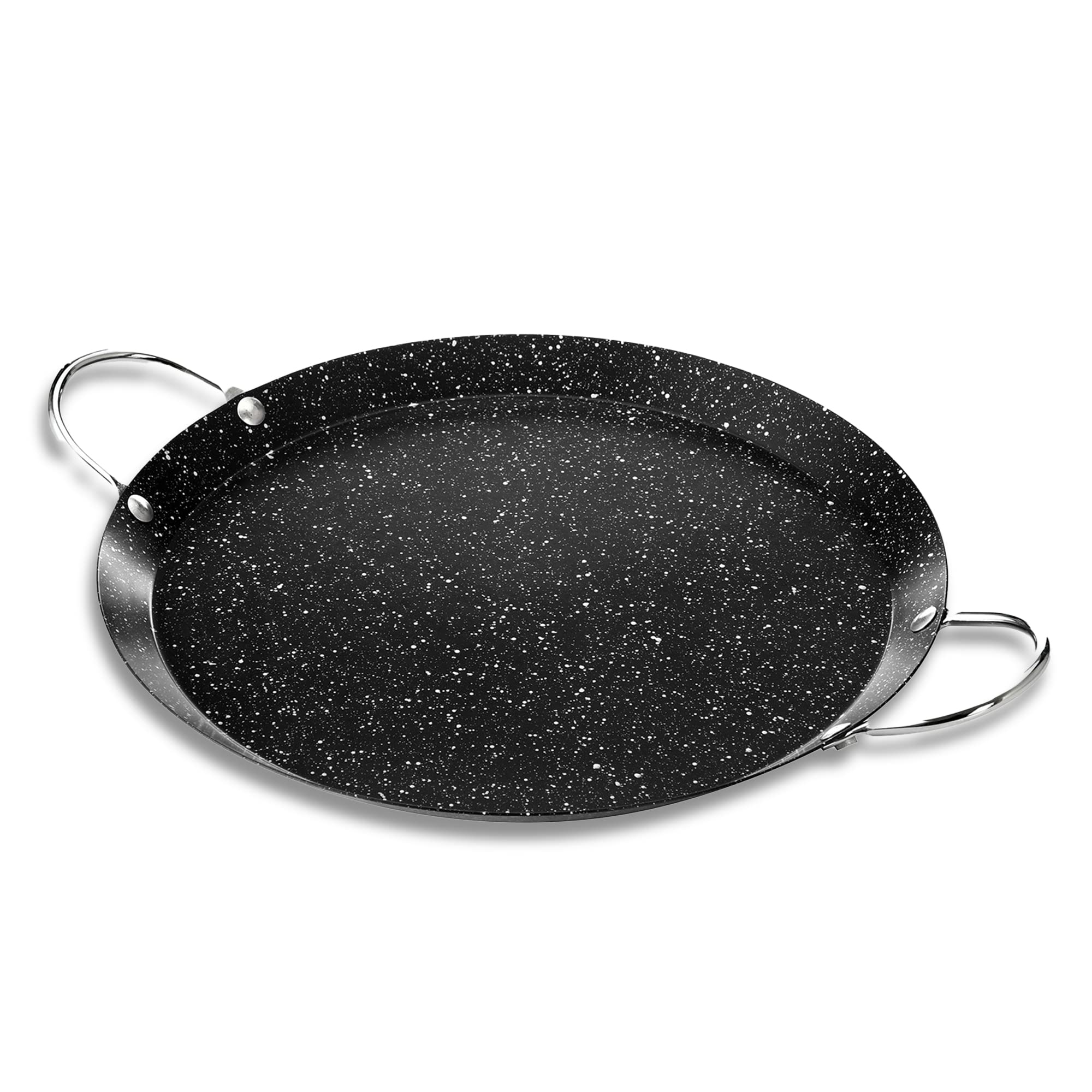 Alpine CuisineRound Comal Griddle 9.5 Inch - Black Griddle with Durable Double Handle - Durable, Heavy Duty Comal for Cooking - Even-Heating