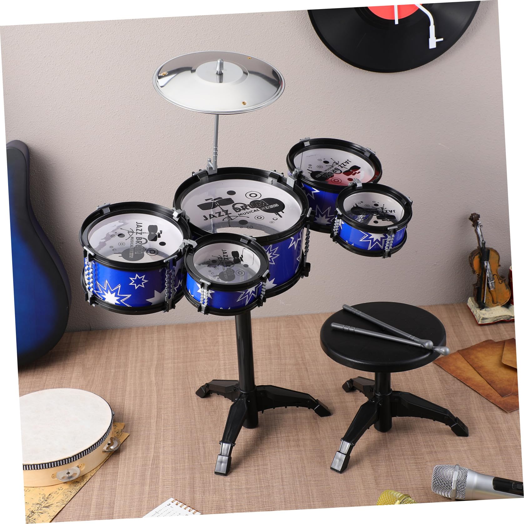 ifundom Batteria per Bambini 5-7 Anni Set da Gioco 21 Pollici Sgabello Strumento Musicale Educativi per Ragazzi Stimola Talento e Creatività