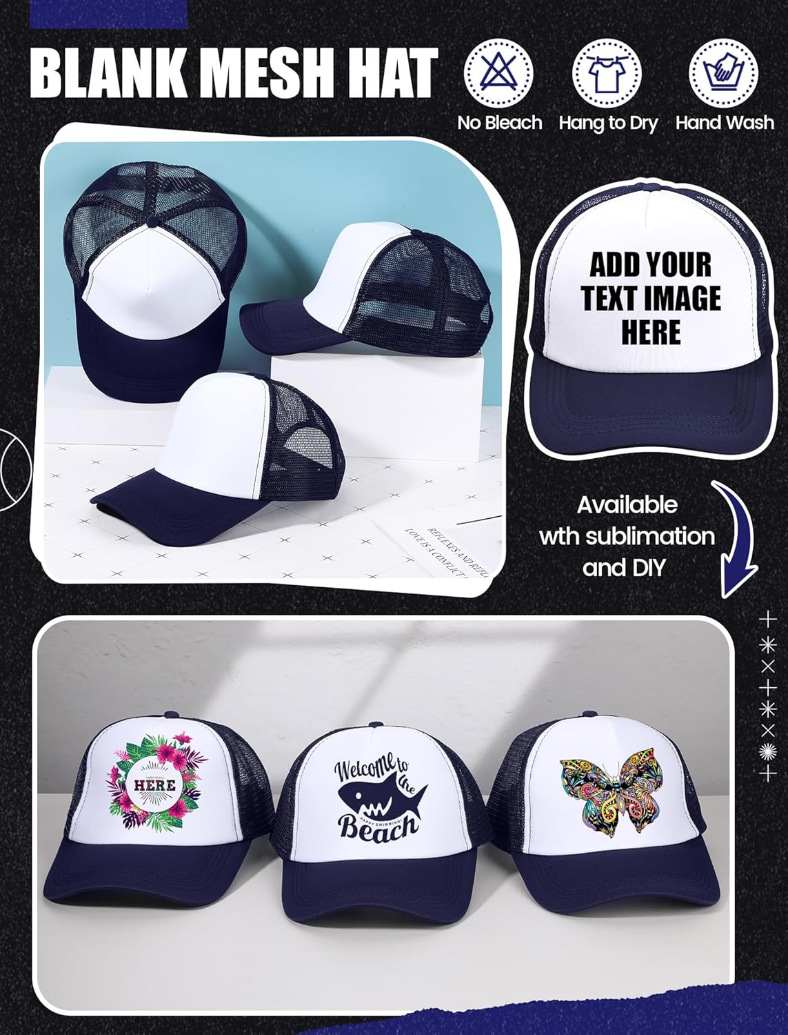 10 Pcs Sublimation Blank Trucker Hats Bulk Mesh Baseball Cap Polyester Mesh Trucker Hat for Men and Women - Image 5