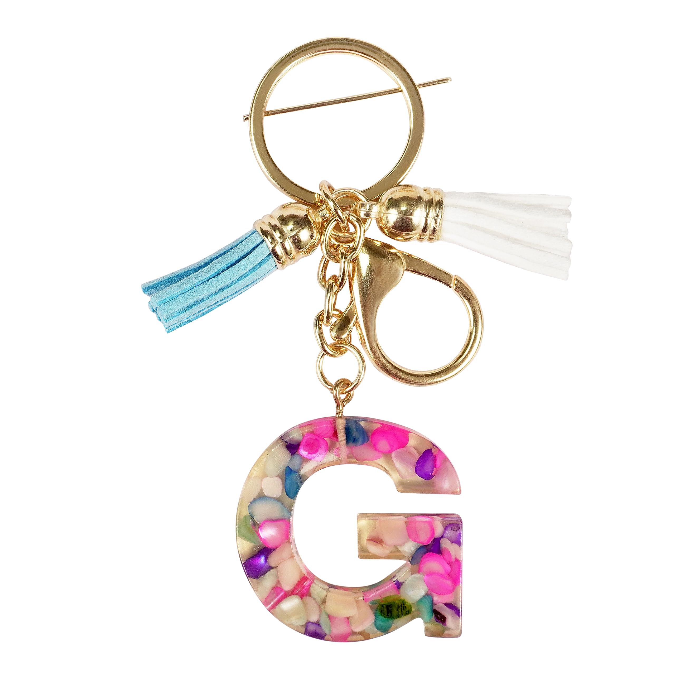 Resin Alphabet Initial G letter keychain for Boys & Girls | Mix stone Resin Key chain for Purse, Handbag and Backpack | Handmade Resin Keychain with Tassel for Men and Women - Multicolor-image-15
