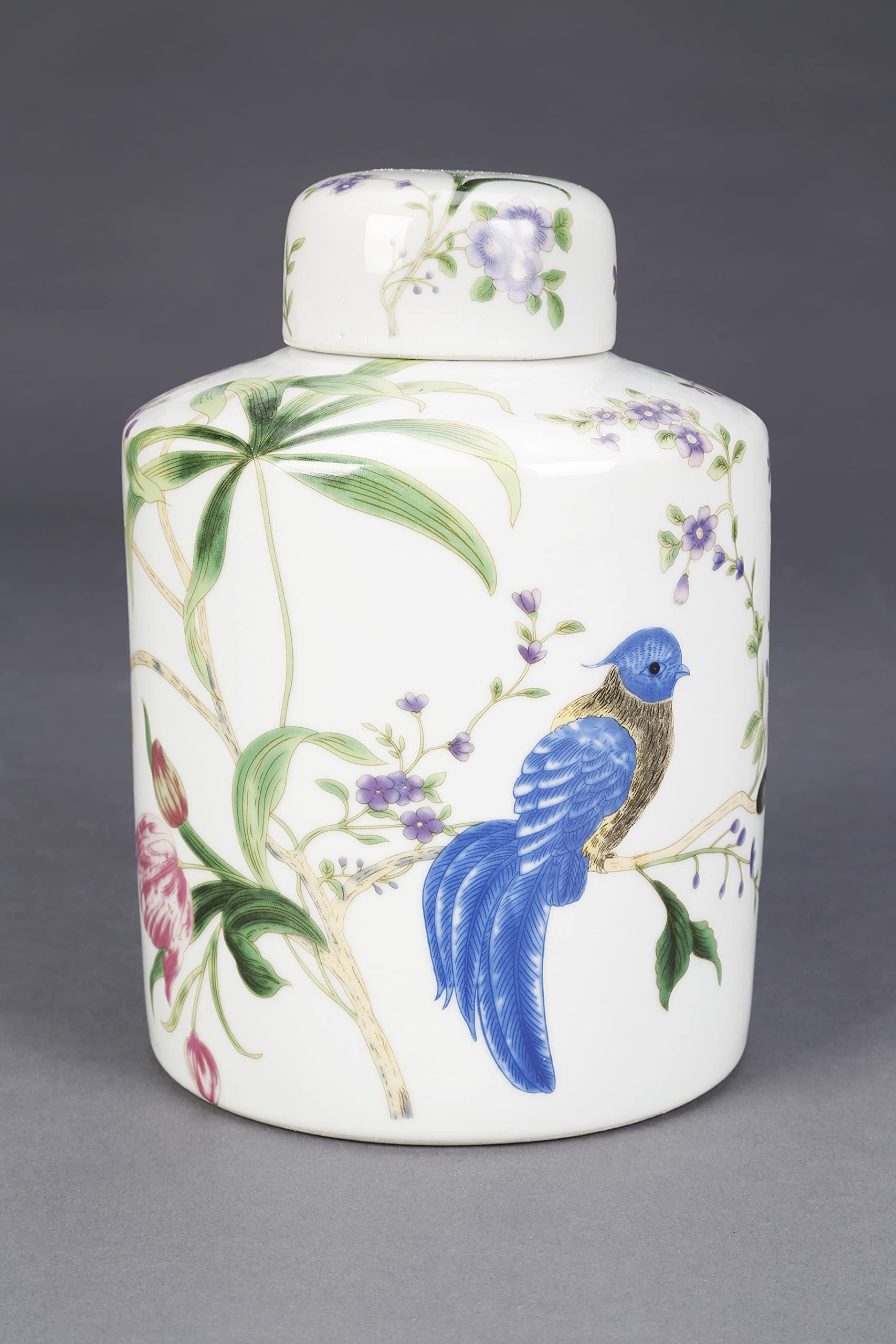 Birds and Flowers Cylindrical Porcelain Jar with Lid