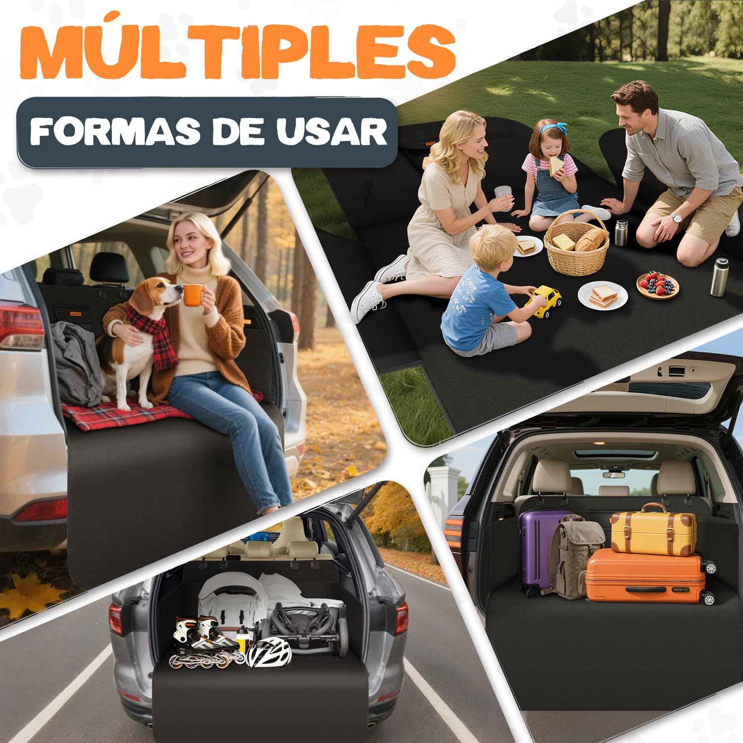 Funda Maletero Coche Perros Universal, Protector Antideslizante y Impermeable, con Protección Lateral, Cubierta Coche Antiarañazos Lavable para SUV Camión Sedán, Negro(Ligero)