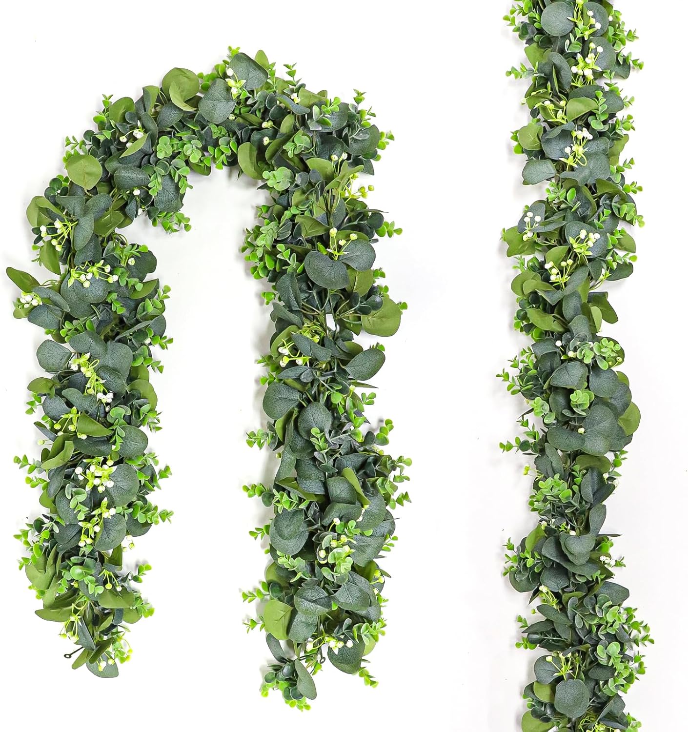 2pcs Artificial Eucalyptus Garland, 5.9FT Greenery Garland Vines Decoration, Faux Silver Dollar Eucalyptus Leaves for Table Home Wedding Mantle Party Indoor Decor
