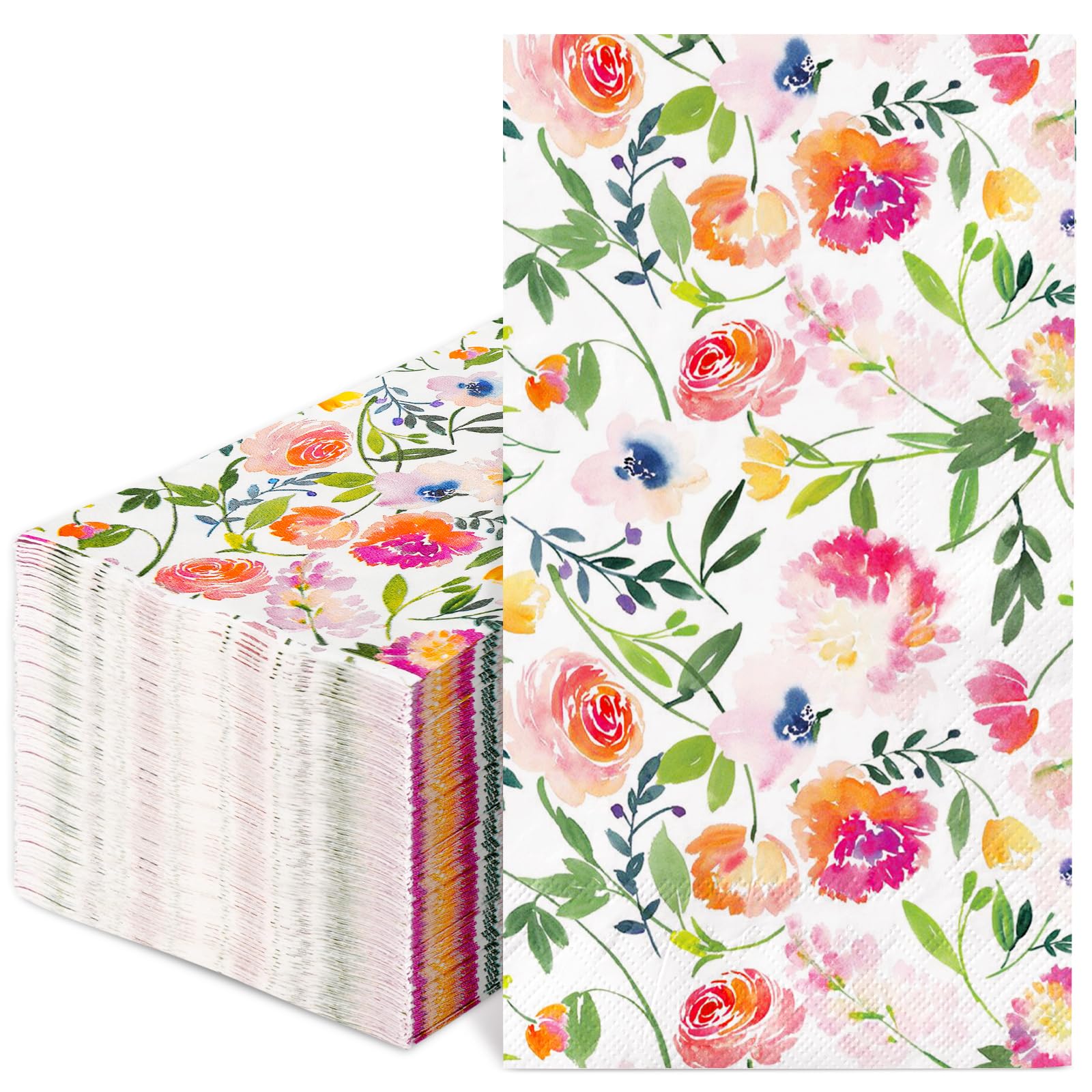 80Pcs Floral Guest Napkin Pink Flower with Leaves Disposable Paper Napkin Spring Dinner Hand Napkin for Dining Bathroom Supplies