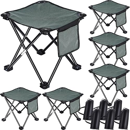 Paquete de 6 taburetes plegables para acampar de 12.6 pulgadas, taburete portátil con bolsillo y bolsa de transporte, asiento de campamento al aire