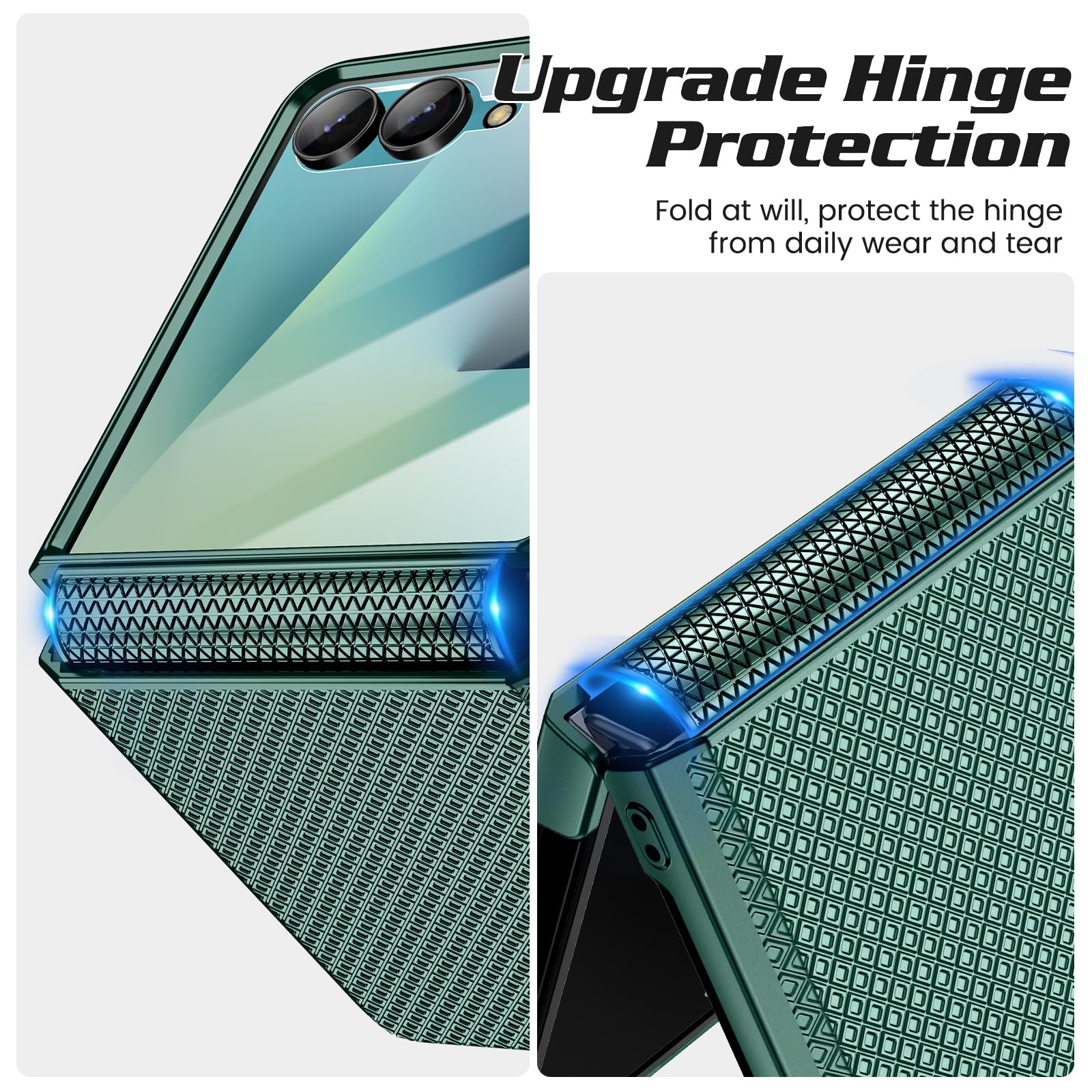 Doeshine Custodia per Samsung Z Flip 7(Non per Flip 7 FE), Protezione Dello Schermo Posteriore e Cerniera, Slim Fit, Stylish Texture, Hard Shockproof protettiva Cover per Galaxy Z Flip 7 2025(Verde)